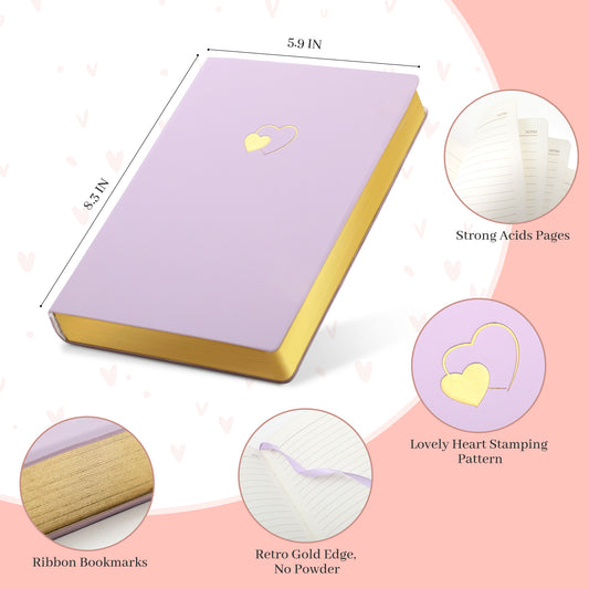 CAGIE Heart Leather Journal A5 Lined Notebook for Women & Girls, Purple
