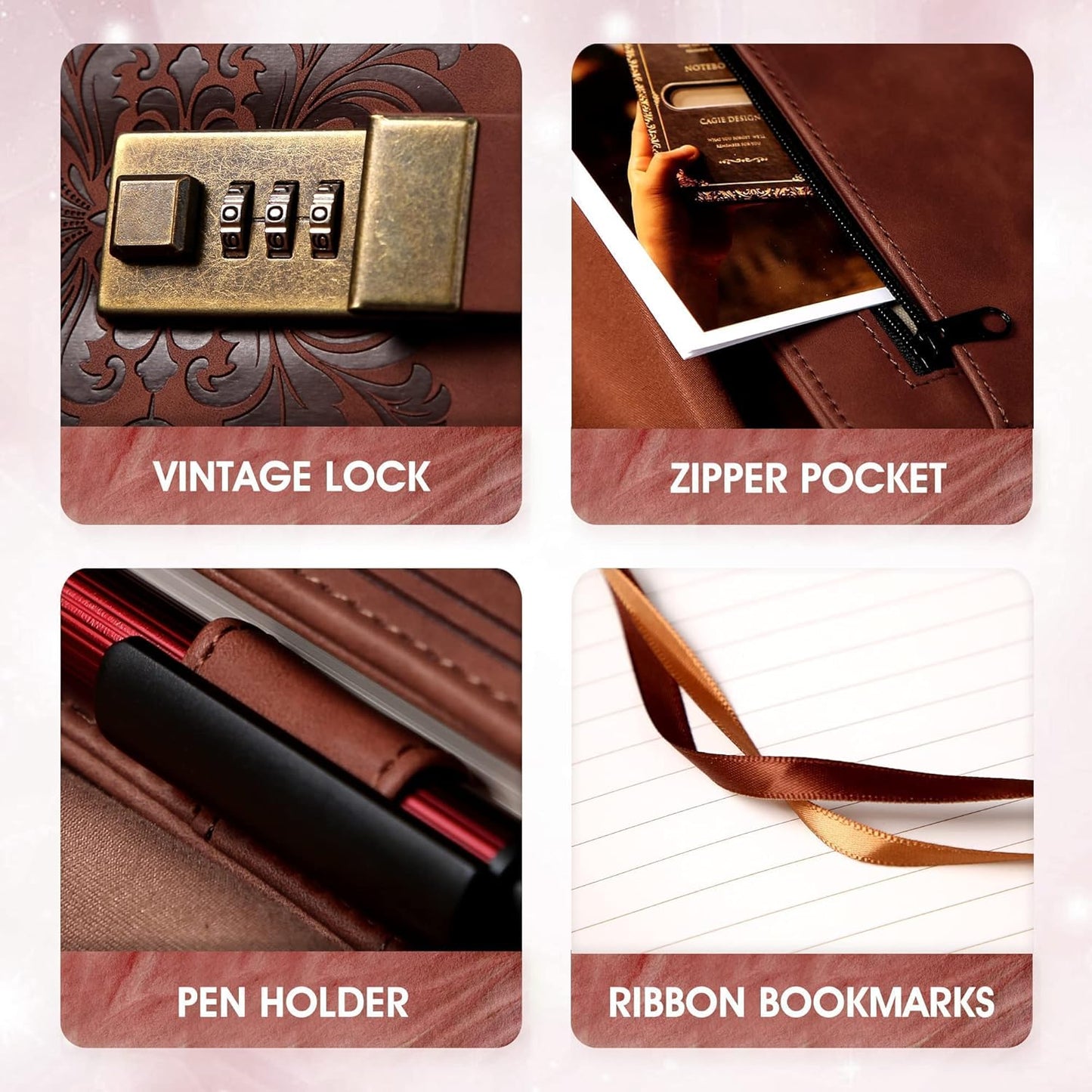 Retro Embossed Lock Diary A5