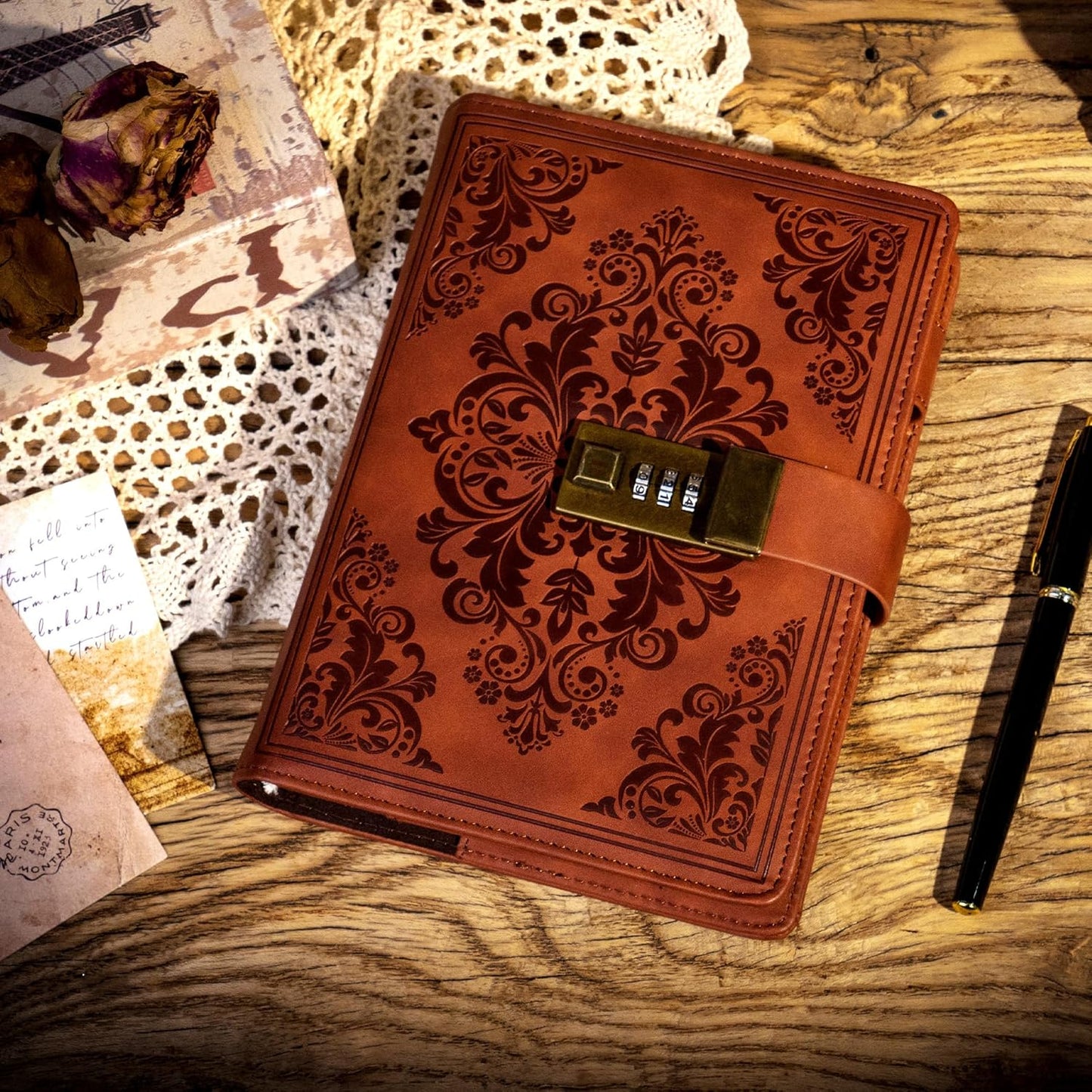 Retro Embossed Lock Diary A5