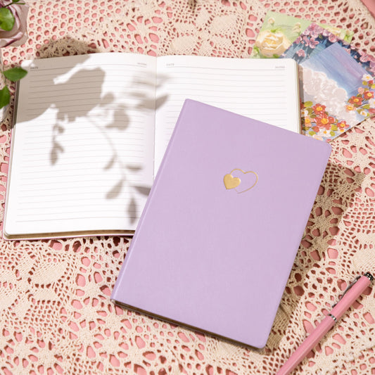 CAGIE Heart Leather Journal A5 Lined Notebook for Women & Girls, Purple